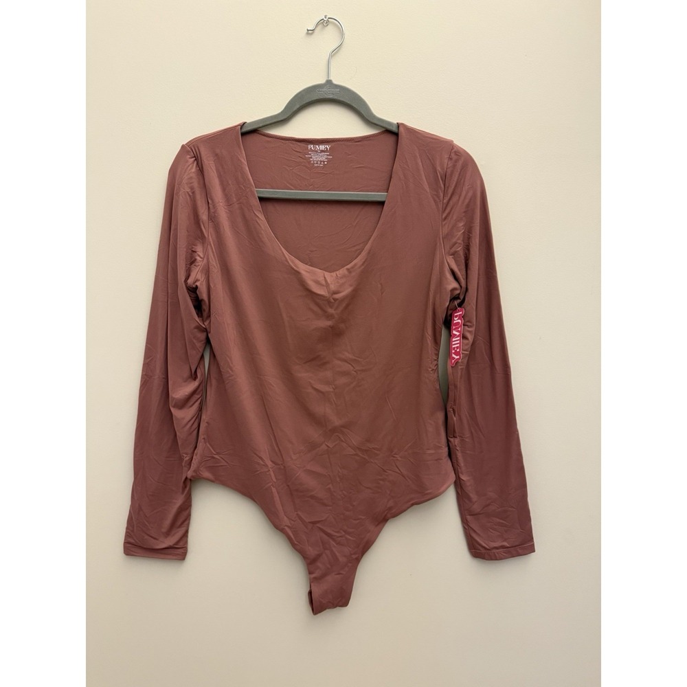 Pumiey‎ Long Sleeve Bodysuit 2XL Cloud Dream Thong Cut Rose Pink Neutral NWT
